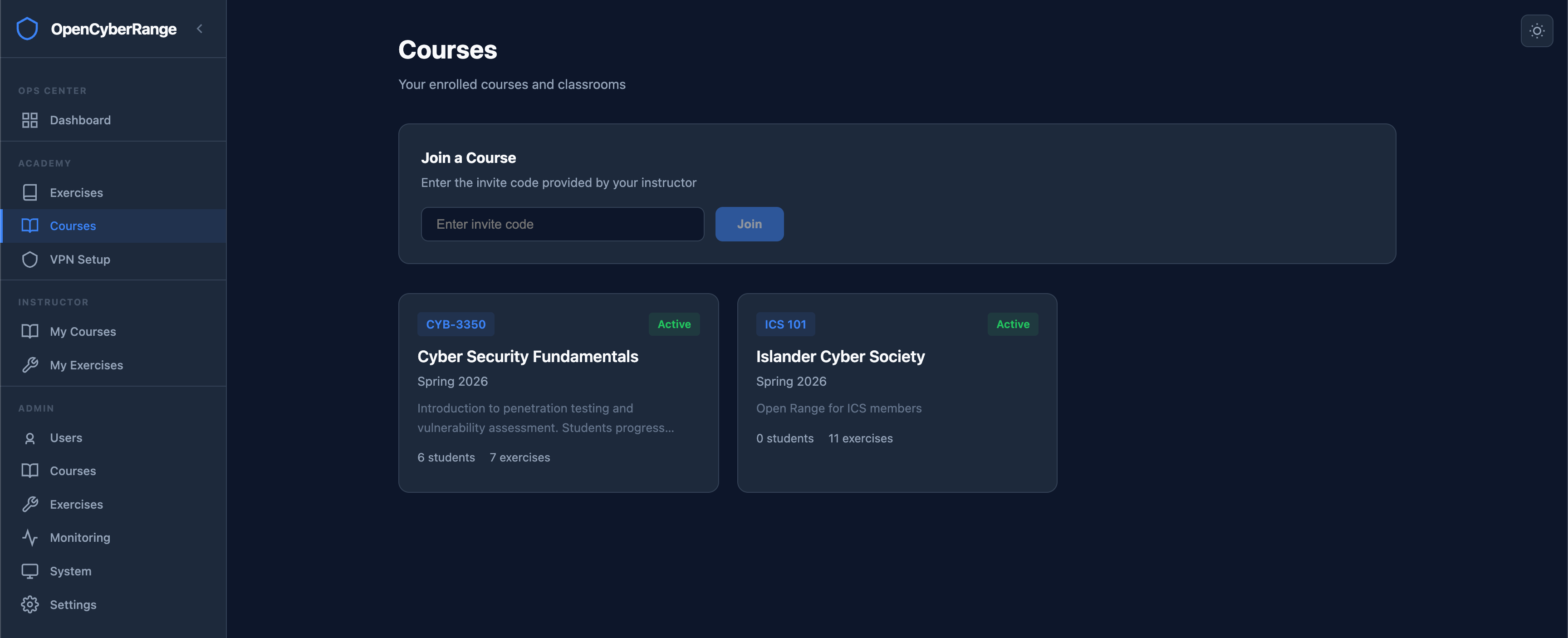 Course management UI